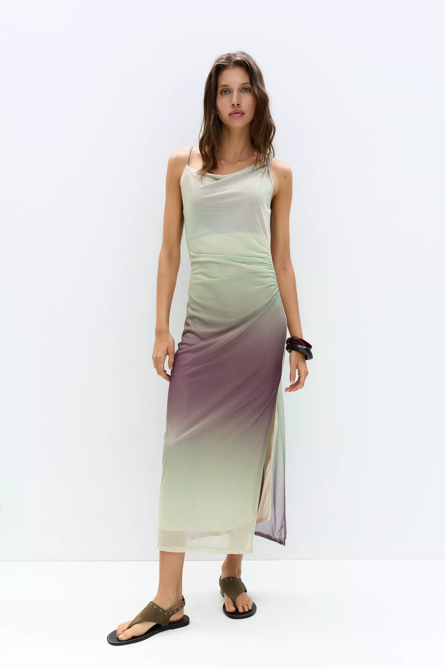 Asymmetric tulle midi dress
