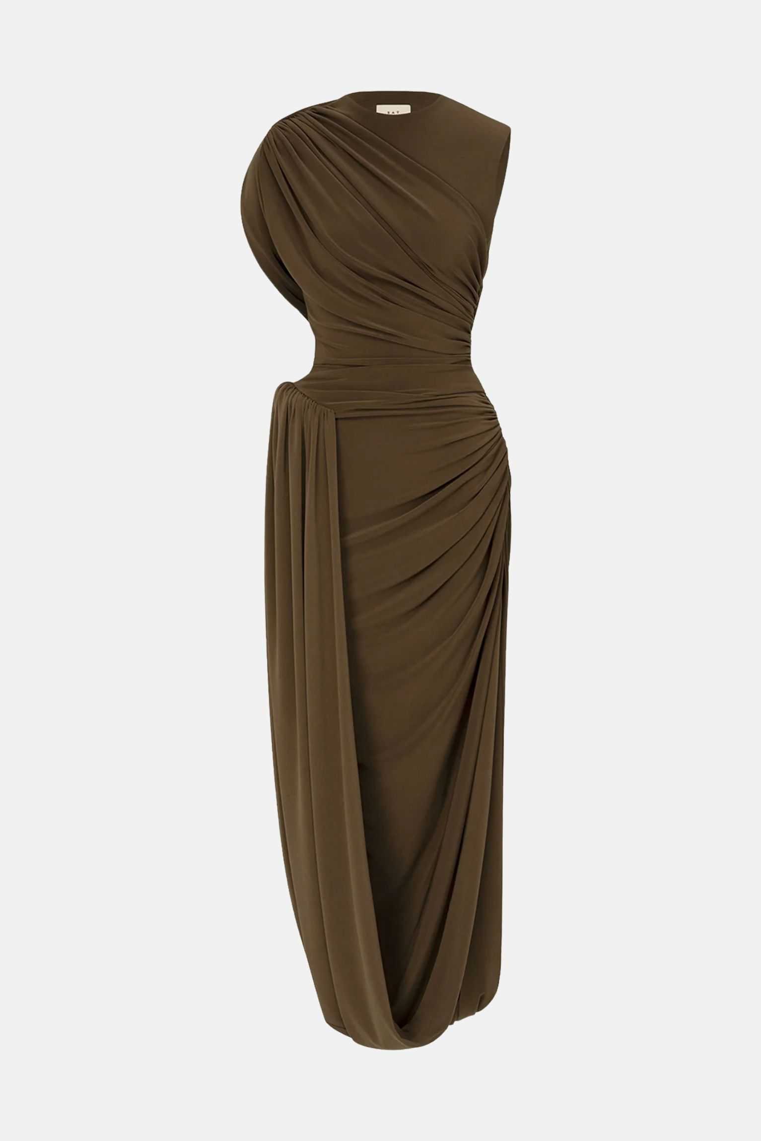 Asymmetric Draped One Shoulder Midi Dress