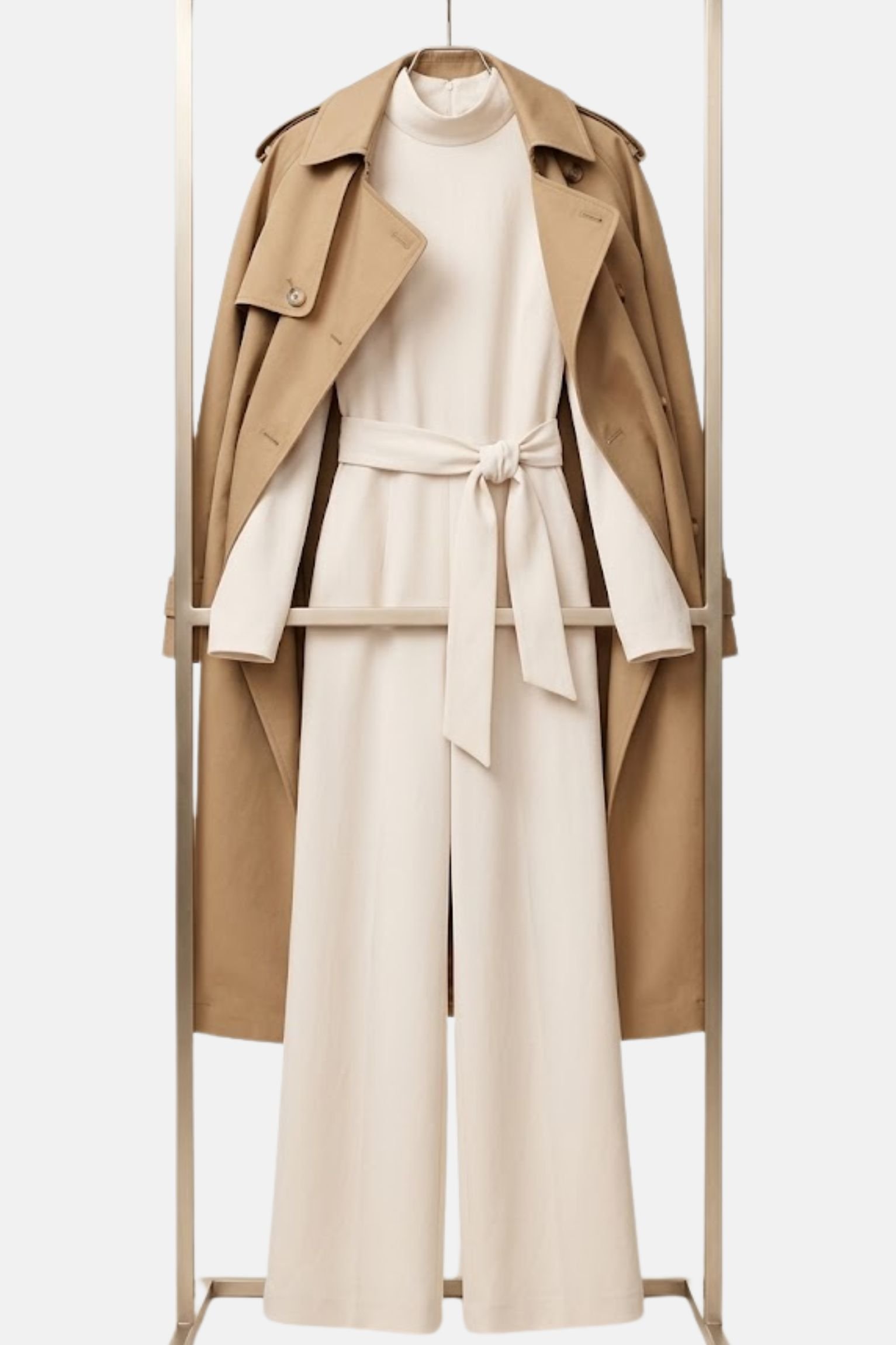 Beige Belted Jumpsuit Trench