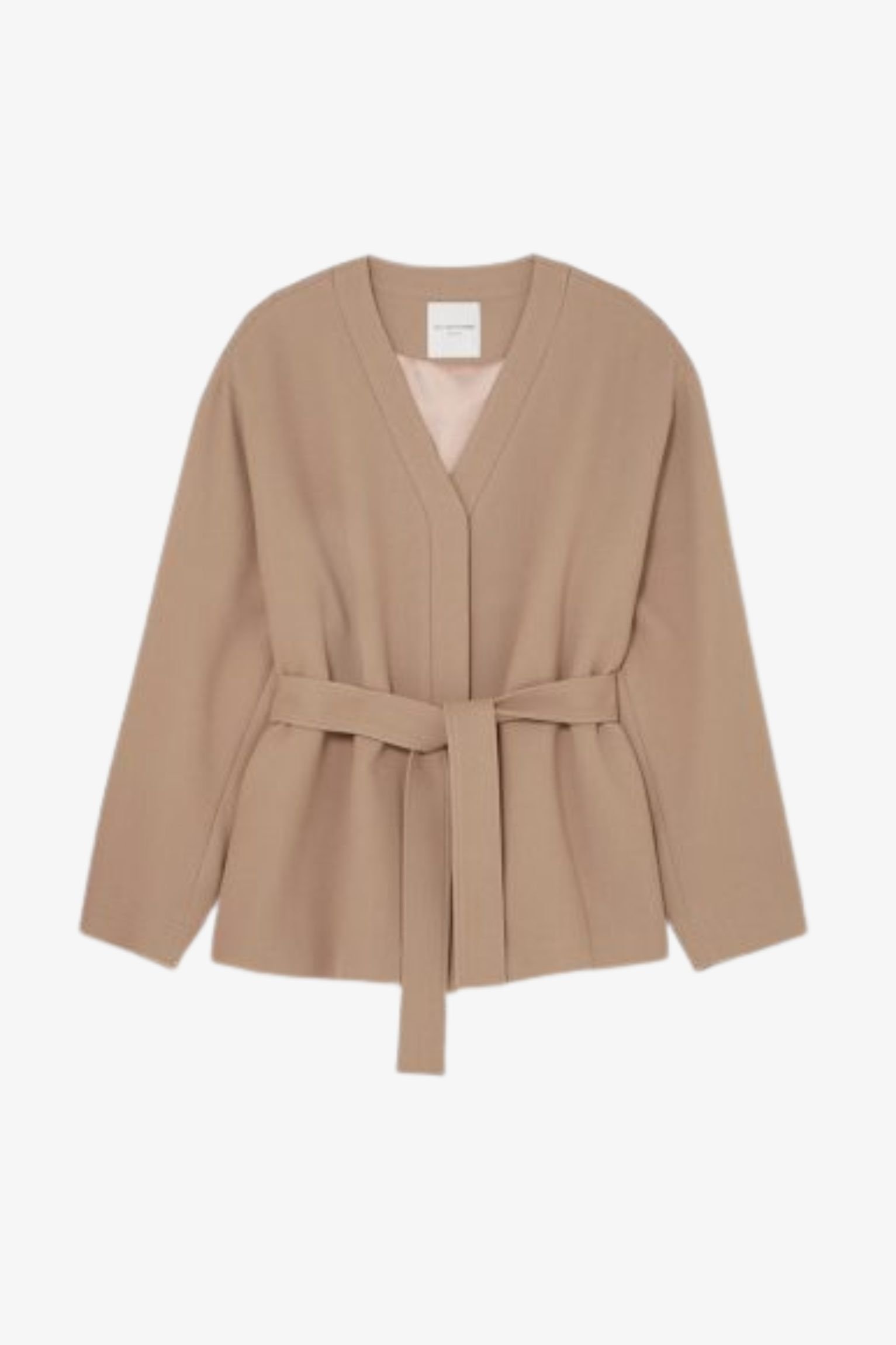 beige belted wrap jacket