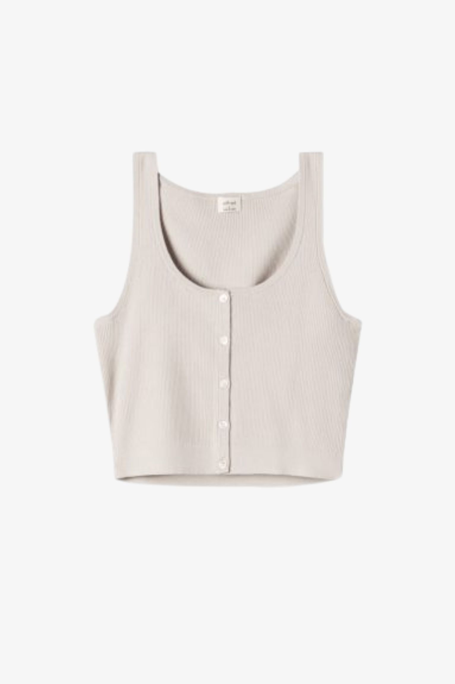 beige ribbed button crop