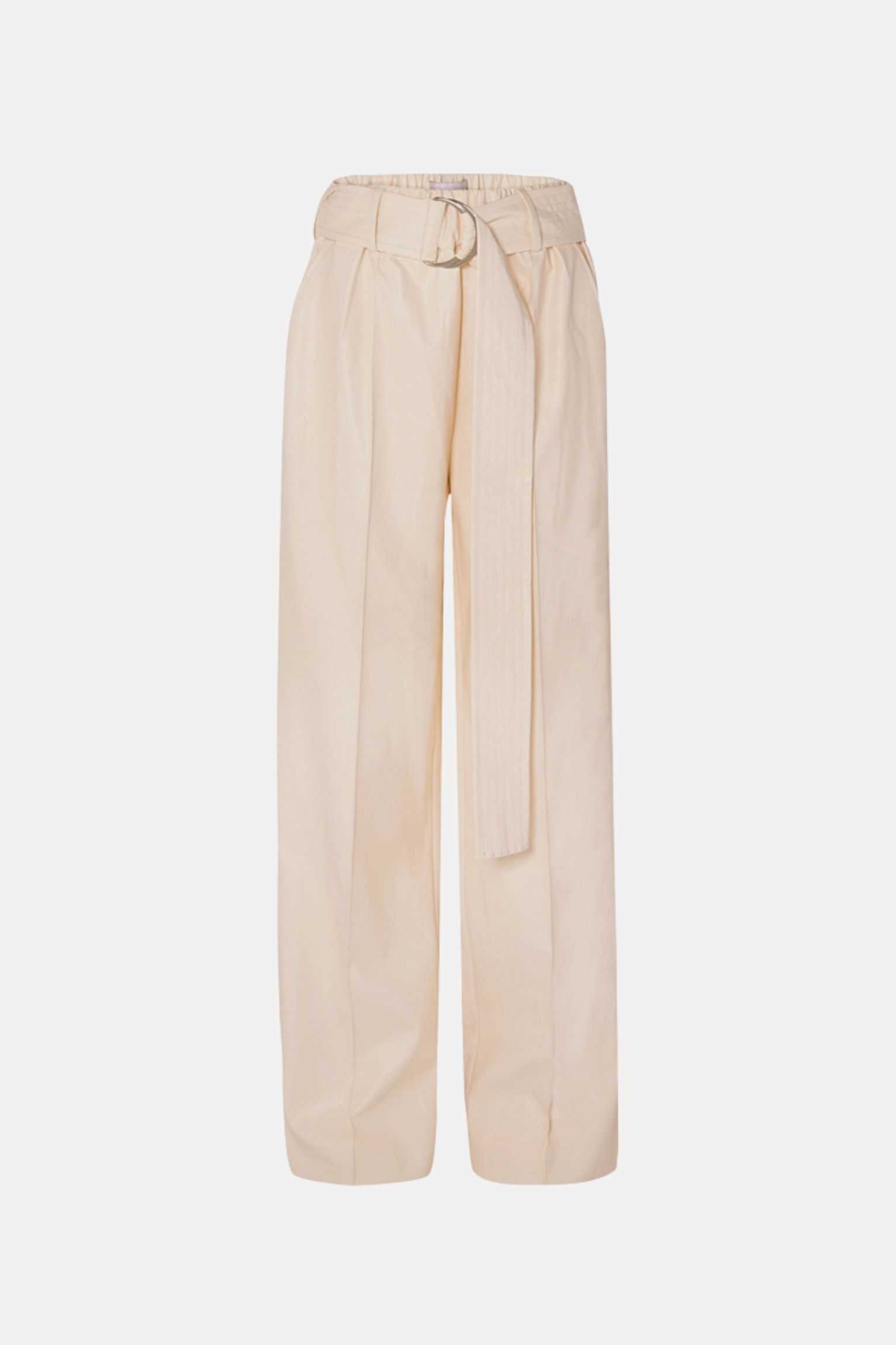 cream belted wide leg