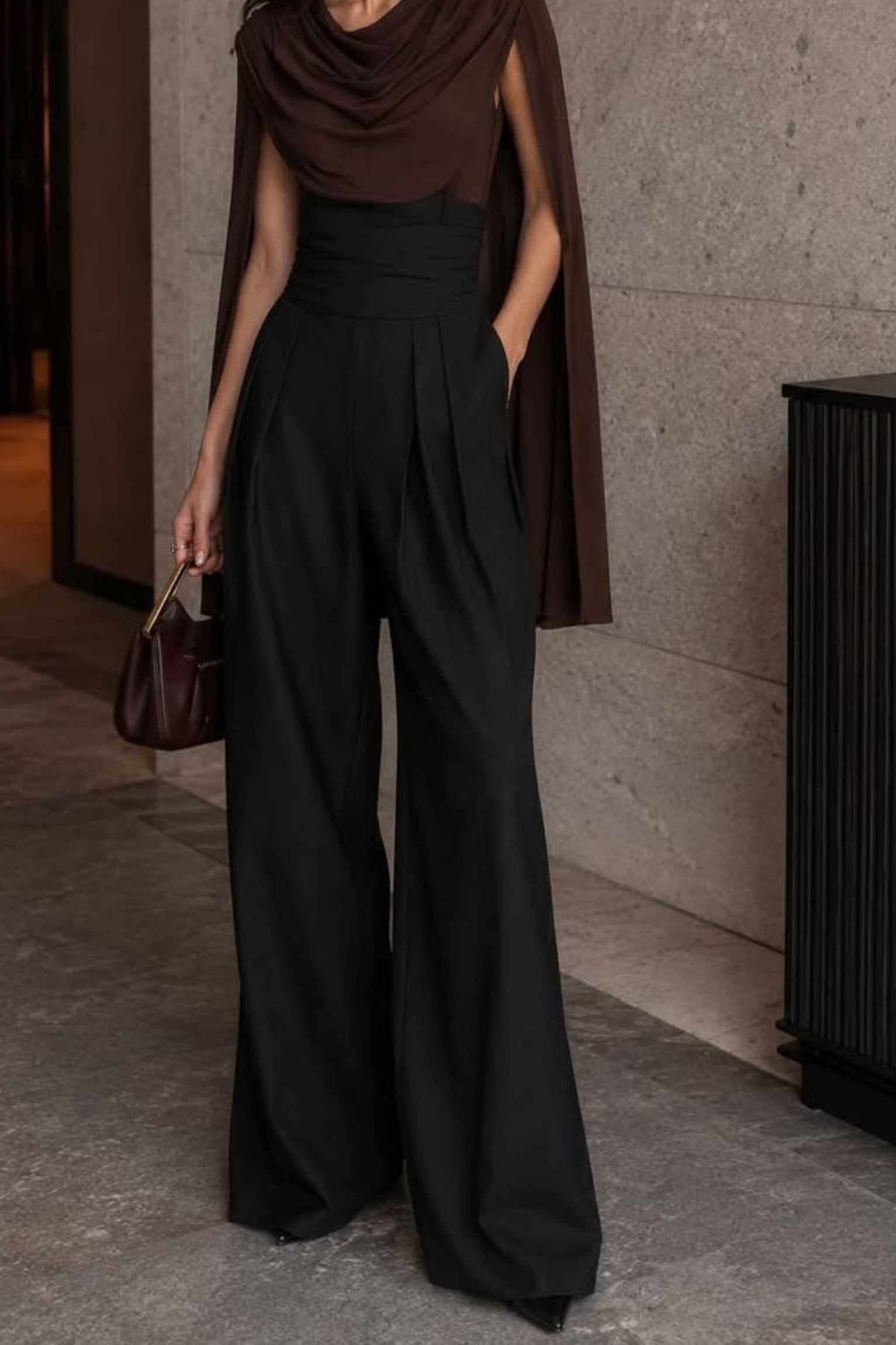 Draped Brown Cape Top Set
