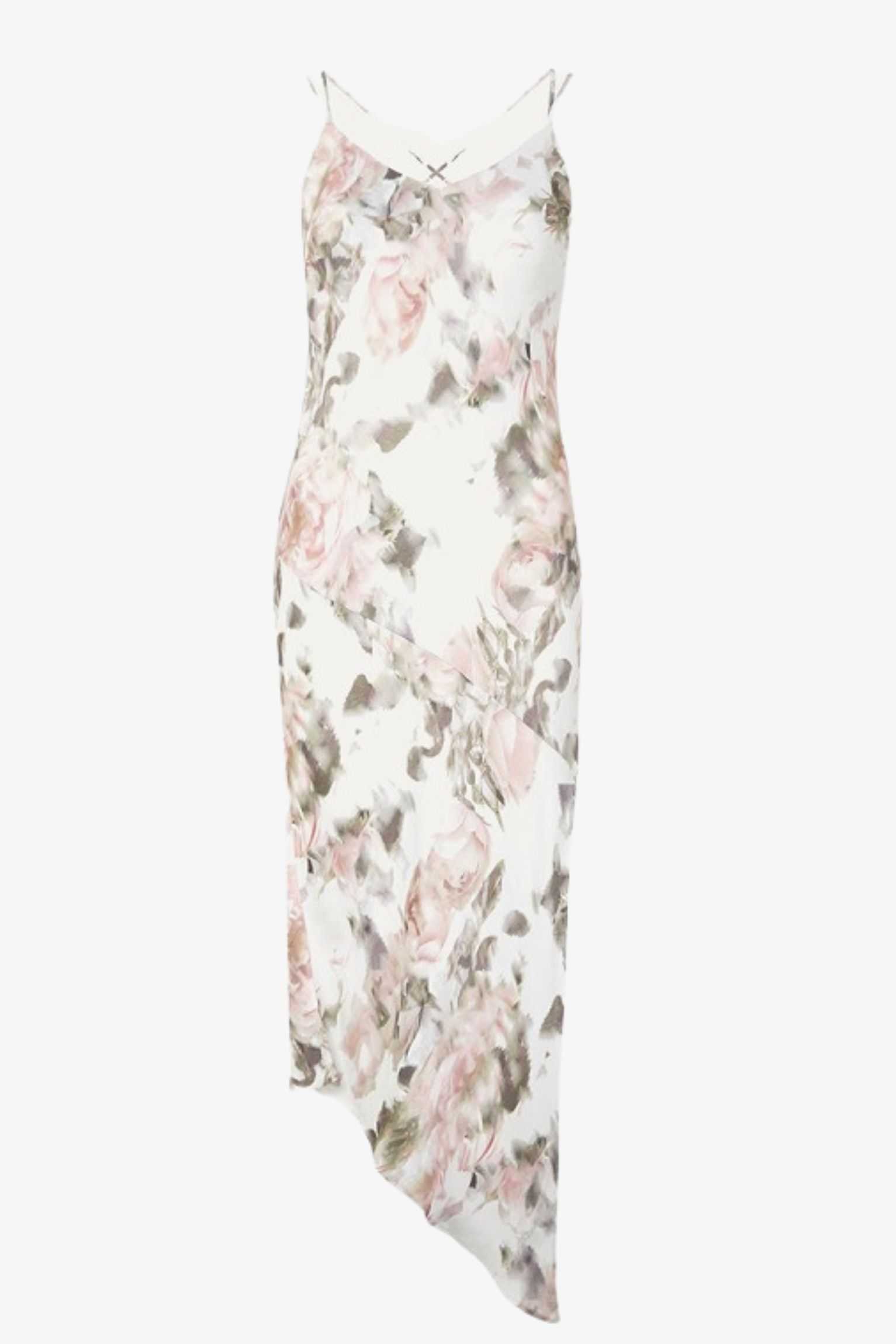 floral asymmetric slip midi dress
