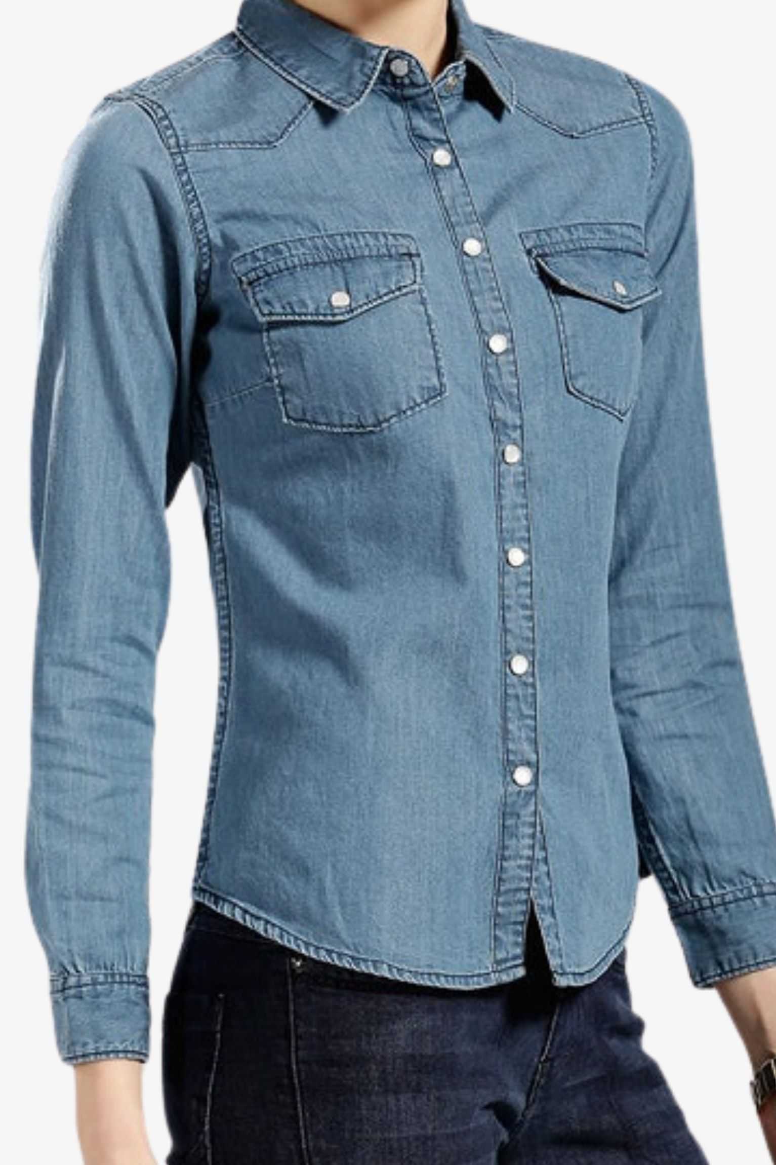 medium wash denim button shirt