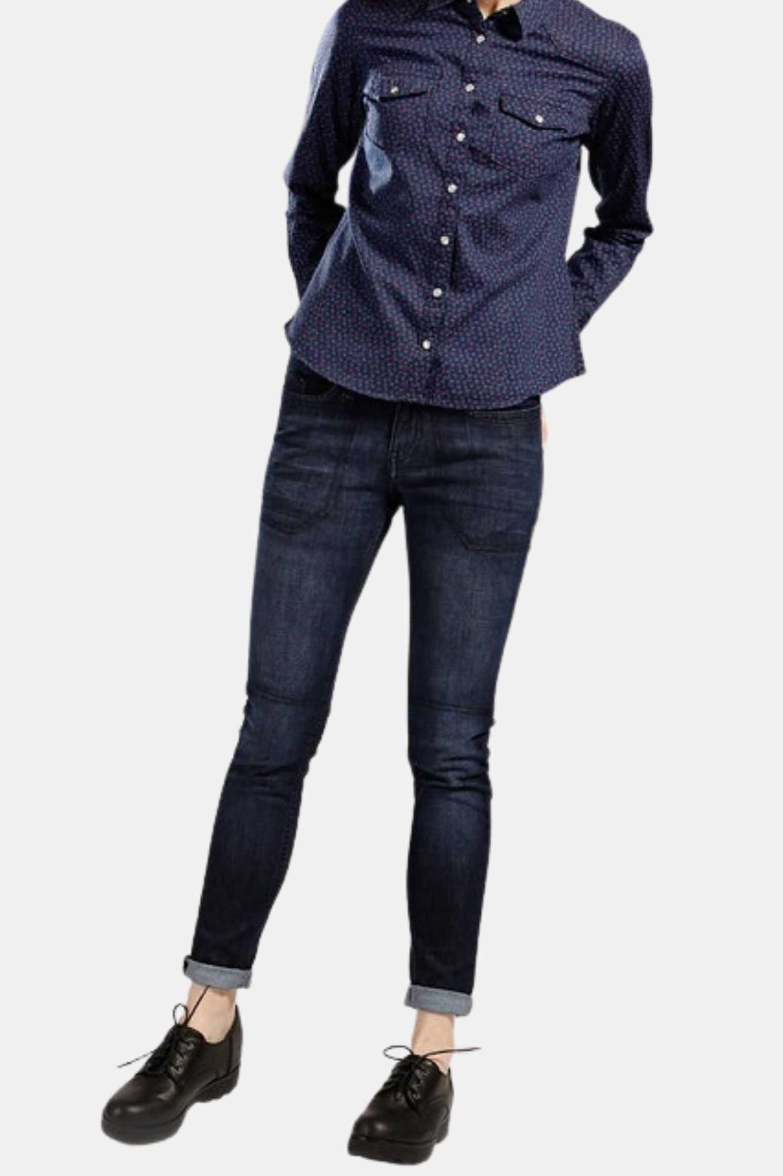navy printed button shirt