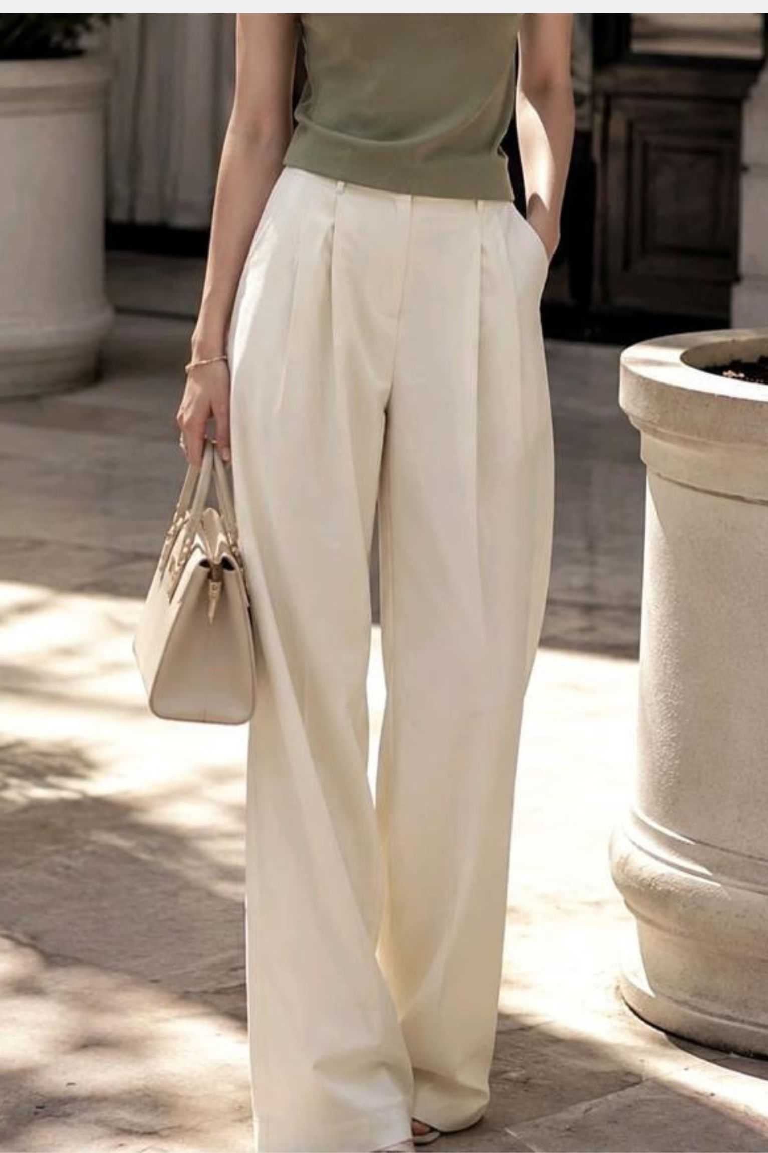 Olive Top White Trouser Set