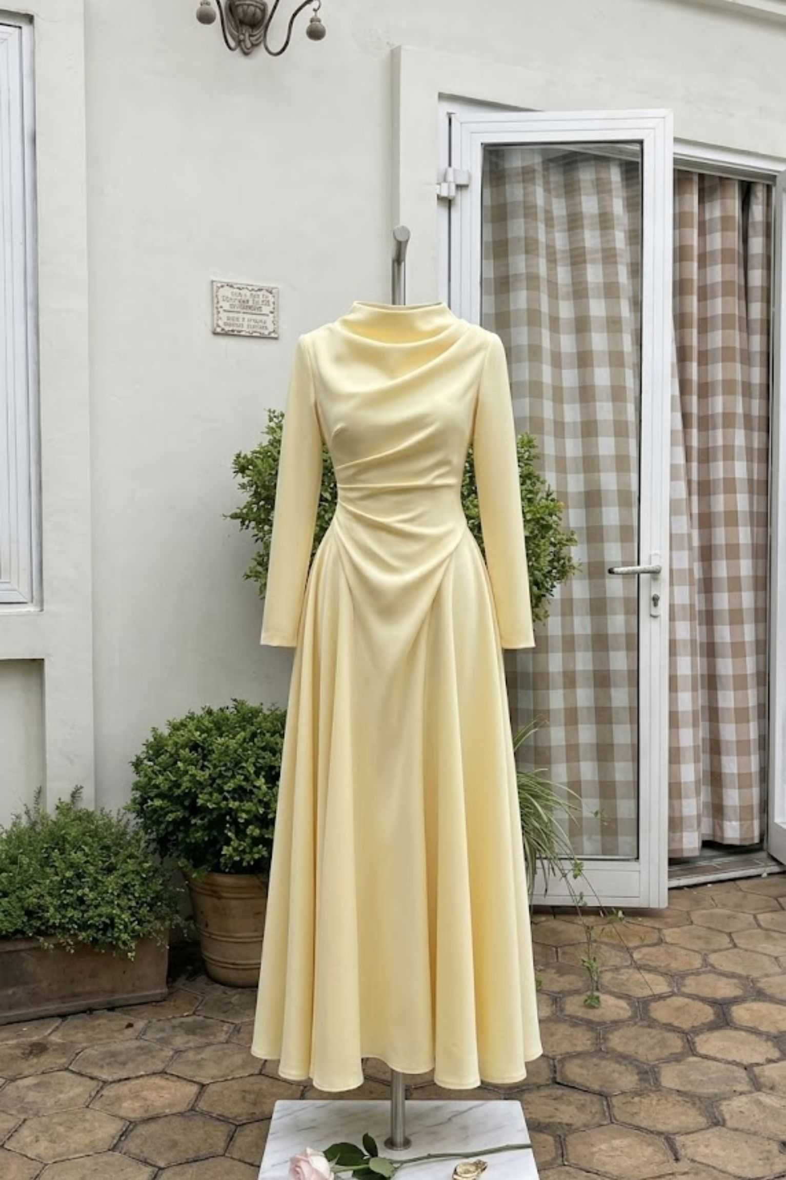 pastel yellow corset dress