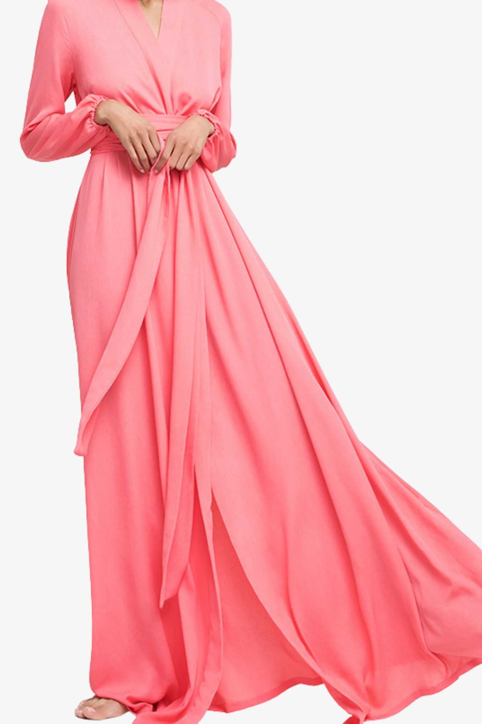 pink long sleeve wrap dress