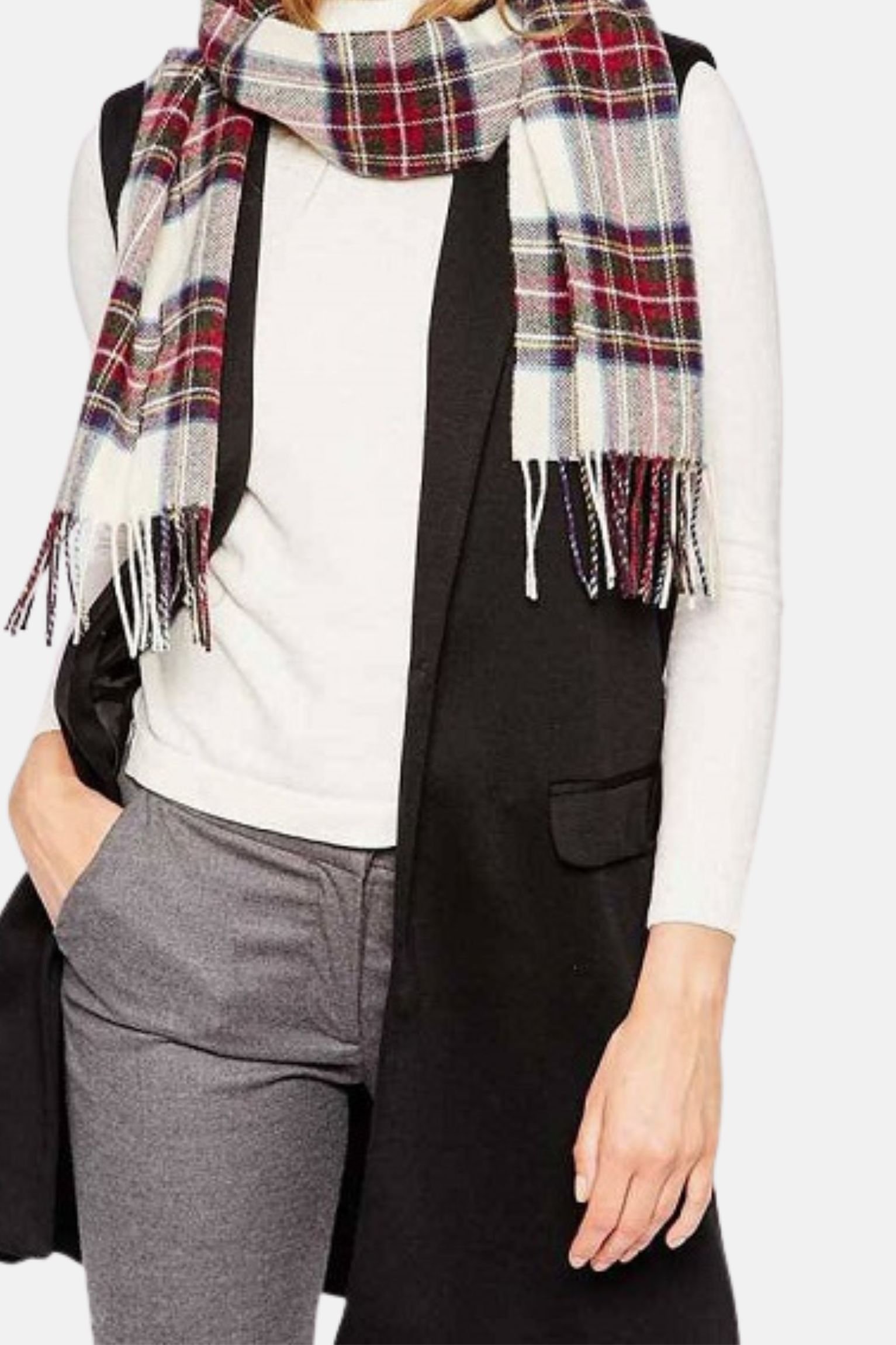 Plaid Scarf Black Vest
