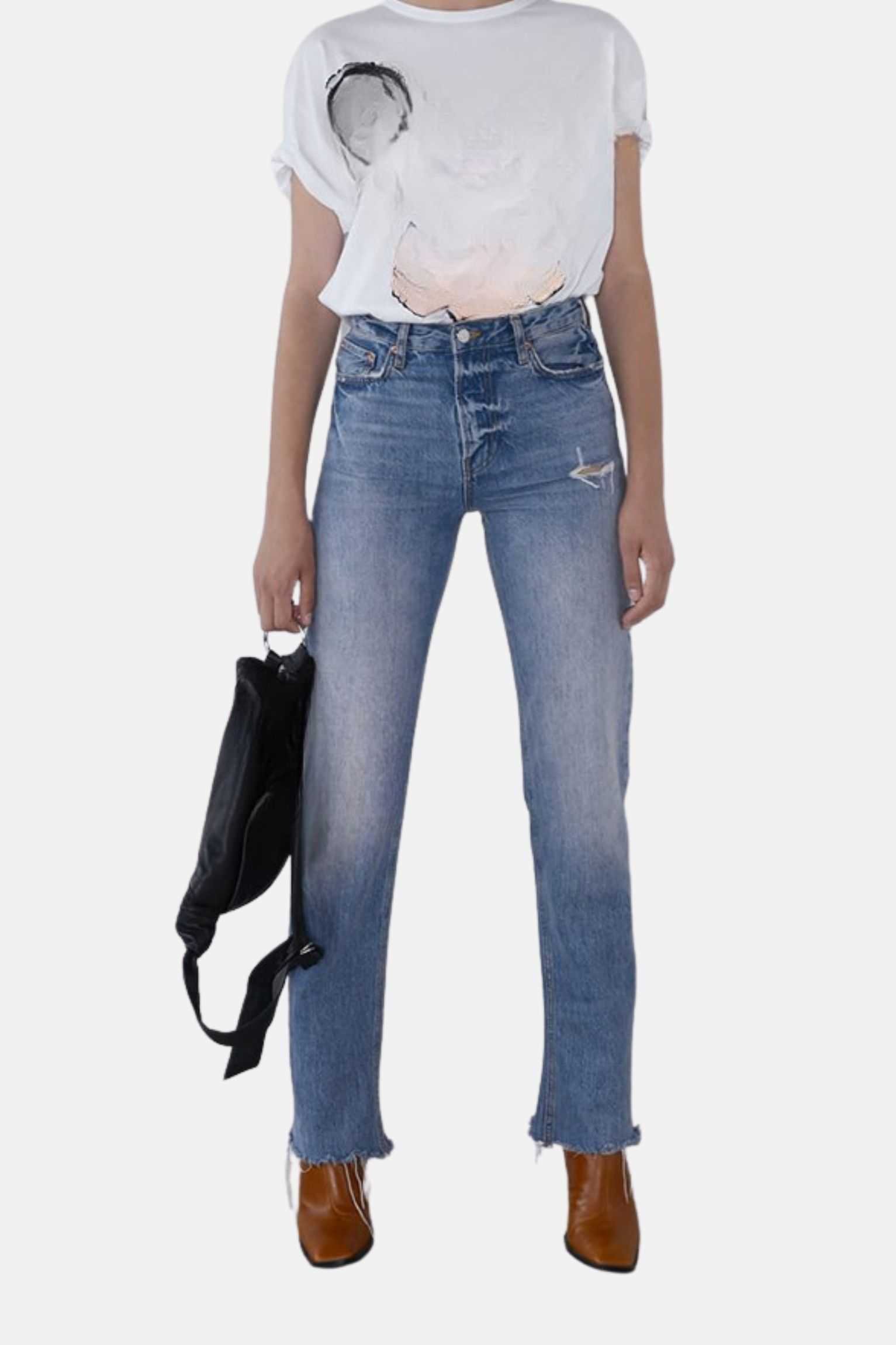 white graphic casual top