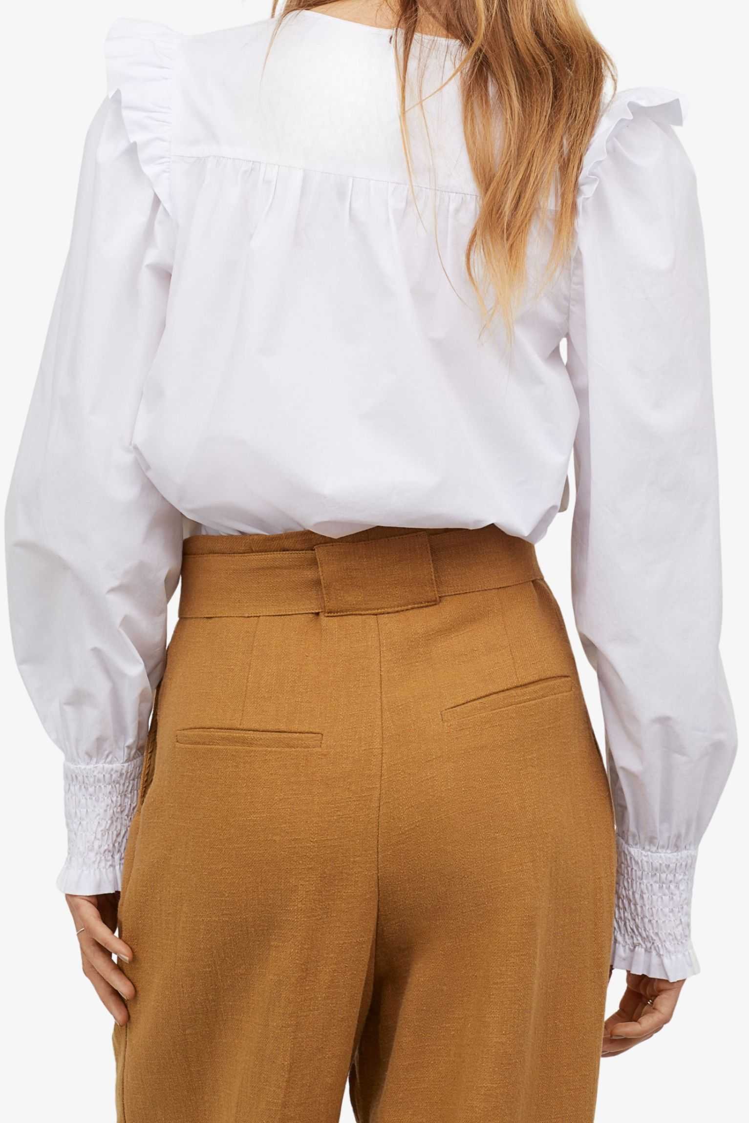 white ruffled smocked cuff blouse 2